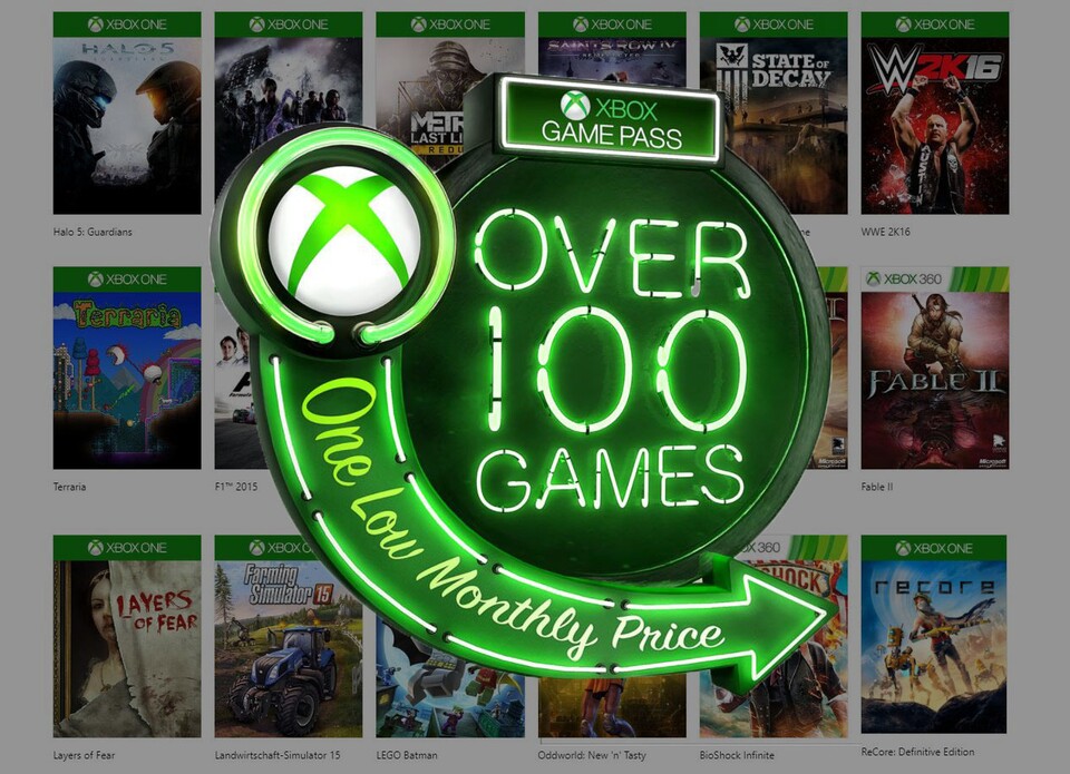 Xbox Game Pass aktuell mit über 100 Spielen.
