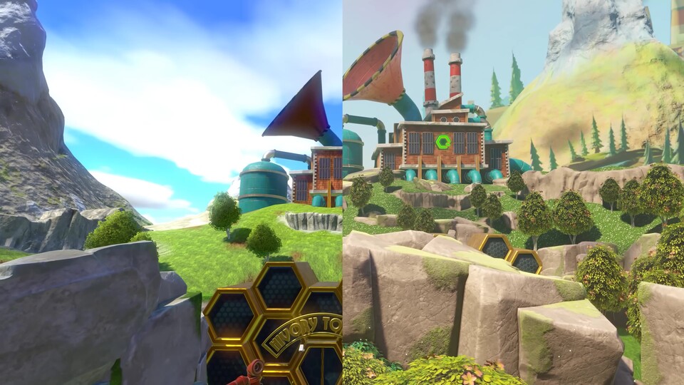 Links das Original, rechts Yooka Replaylee. Die Neuauflage schaut fantastisch aus!