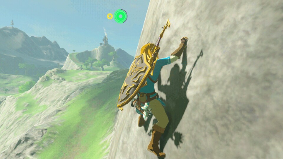 Ein weiteres Beispiel ist das Klettern In Zelda: Breath of the Wild. Hier müssen wir Links Ausdauer im Blick haben, müssen nasse Aufstiege meiden.