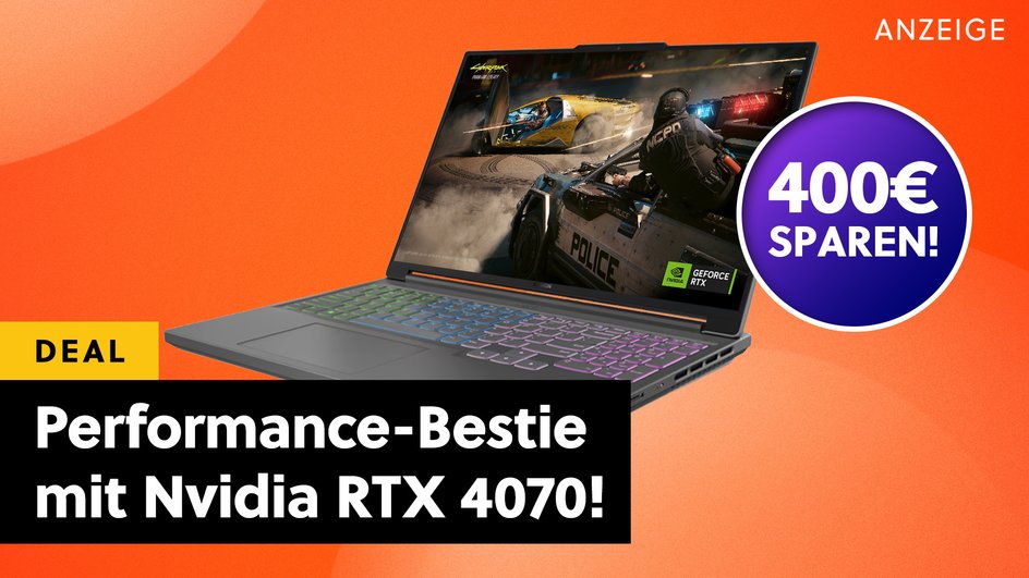 Teaserbild für Nvidia GeForce RTX 4070 + 240Hz: Bockstarker Lenovo Gaming-Laptop zum absurd niedrigen Preis - aber nur für kurze Zeit!
