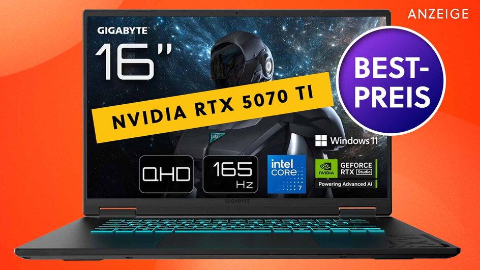 Teaserbild für NVIDIA RTX 5070 Ti, Intel Core 7 + 32 GB RAM: Fair bepreister Gaming-Laptop historisch günstig bei MediaMarkt!