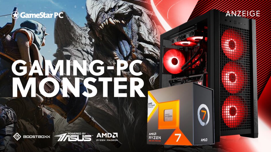 Teaserbild für Gaming-PCs mit mächtigem Ryzen 7 7800X3D und Monster Hunter Wilds Vollversion