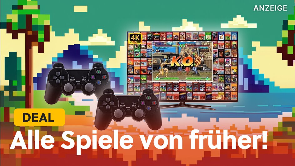 Teaserbild für Retro-Spielekonsole mit 20.000 Spielen: Jetzt könnt ihr Atari, PS1 und GameBoy an eurem 4K TV zocken - und es ist unwahrscheinlich günstig!