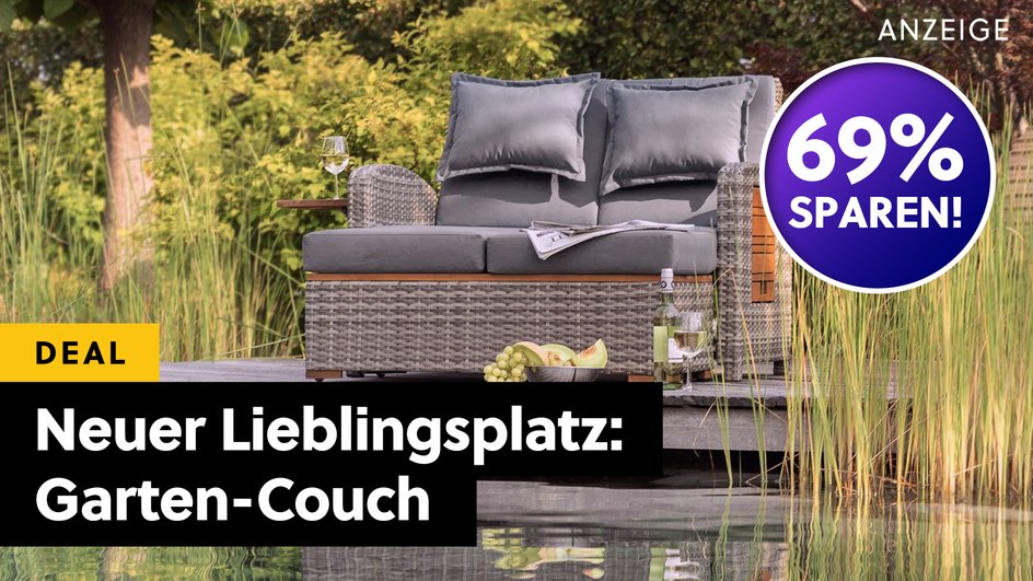 Teaserbild für Garten-Möbel im Angebot: LIDL bietet eine richtig chillige Couch für draußen gerade satte 69% günstiger an (nice!)