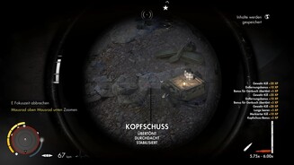 Sniper Elite 3Die vielen Bildschirmanzeigen sind nicht nur unübersichtlich, sie kosten auch Atmosphäre.