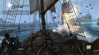 Assassins Creed 4: Black Flag (PS4)
Es kracht, es schepert, es sieht schön aus! Neben den hübschen Explosionen besticht die PS4-Version von Assassins Creed 4: Black Flag vor allem durch seine Partikeleffekte, wie hier etwa die Rauchschwaden.