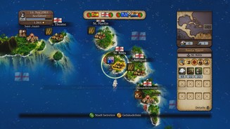 Port Royale 3 (Xbox 360)Auf der Weltkarte sehen wir, welche Waren die Städte am meisten benötigen und welche Nation die Gewässer kontrolliert.