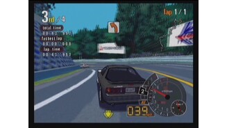 The game uses lots of motion blur. Take note of the course design in the top-right corner. Yikes!