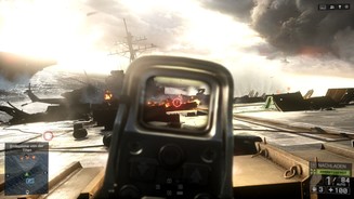 Battlefield 4So siehts aus, wenn es einem Titan schlecht geht. Titan heißt der Flugzeugträger, auf dem wir hier stehen.