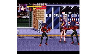 Surrounded by two mean-looking guys