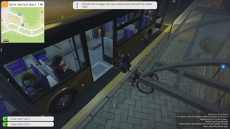 Bus Simulator 16Nettes Detail: Damit diese Rollstuhlfahrerin mitfahren kann, müssen wir zunächst die Rampe ausfahren.