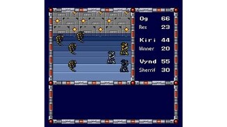 A battle in a bluish dungeon