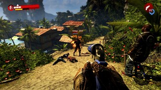 Dead Island: RiptideZusammen mit unserem Koop-Kameraden machen wir diesem Zombie Feuer unterm Hintern.