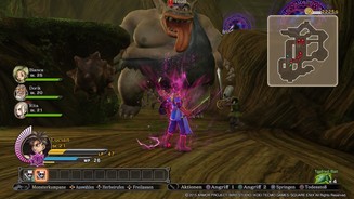 Dragon Quest HeroesGroße Gegner wie dieser Troll sowie Torwächter sind mit reichlich Lebensenergie gesegnet, welche durch einen oft schwer zu entdeckenden Balken über dem Kopf angezeigt wird.