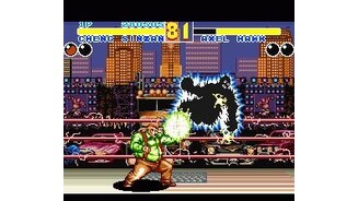 2nd round: Axel Hawk electrocuted on the interactive background. Also note how the the time of the day has changed from the previous screenshot