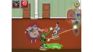 GhostbustersVollgeschleimt! Fällt der Lebensbalken, so enden unsere Geisterjäger als regungsloses Schleimpaket am Boden.