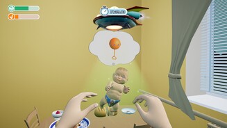 Ein Ufo versucht, das Baby zu entführen. Es sieht beinahe so aus, als würde es sich freuen, uns zu entkommen, das kleine Mist … äh Goldstück.