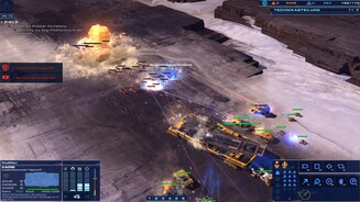 Homeworld: Deserts of KharakMit einer Art Marschflugkörper verursacht unser Träger verheerende Explosionen. Die Rakete können wir auch ohne direkten Sichtkontakt verfeuern. Wenigstens hat das Über-Geschoss einen Cooldown.