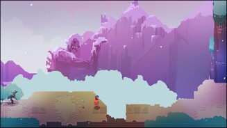 Hyper Light Drifter
Alle naselang werden wir mit hübschen Panoramen belohnt. Den riesigen Kadaver im Hintergrund werden wir bald aus nächster Nähe sehen.