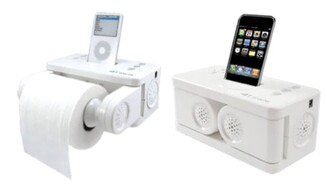Da inzwischen bekannt ist, dass Smartphones auch auf der Toilette wichtig geworden sind, sind die iCarta-Halterungen samt Lautsprecher das vermutlich auch.