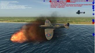 IL-2 Sturmovik: Cliffs of DoverErwischt! Knapp vor der Küste haben wir eine Heinkel He 111 in den Kanal geschossen und genießen den Luftsieg in der Außenperspektive.