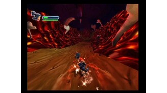 Boarding down a narrow path; dont touch those lava walls!
