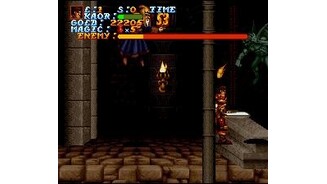 Boss-battle with a wizard who has summoned a gargoyle to help him out.