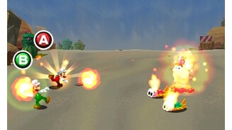 Mario + Luigi: Dream Team Bros.In der Wachwelt steuert ihr die beiden Klempner unabhängig voneinander. Sowohl in der Offensive als auch in der Defensive ist das richtige Timing entscheidend.