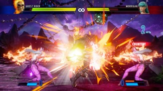 Marvel vs. Capcom InfiniteMorrigan nutzt im Kampf gegen Ghostrider ihr Spiegelbild. Die visuellen Effekte bei Treffern und Super-Moves sind dabei absolut großartig in Szene gesetzt. Sie geben den Prügeleien erst richtig Wucht!