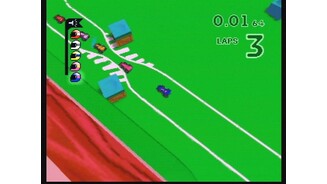 Indy cars race on a pool table.