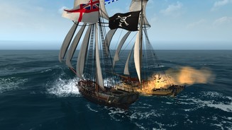 Naval Action Volle Breitseite, das Holz des Piratenschiffs splittert nur so.