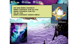 Out ThereIch möchte diesen Teppich nicht kaufen: Nicht nur zu Spielbeginn sind die Unterhaltungen mit fremden Spezies gewöhnungsbedürftig.