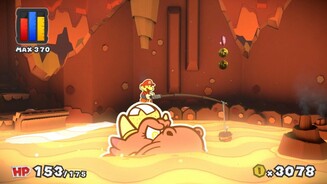 Paper Mario: Color SplashHin und wieder gibts auch optionale Nebenaufgaben. Hier angeln wir mit einem Chili-Burger in der Lava.
