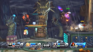 PlayStation All-Stars Battle RoyaleNette Effekte, wie hier der Regen, werten die Grafik des Spiels deutlich auf.