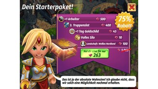 Royal Revolt 2Lockangebote: Haben wir erst einmal den Anfangsvorrat an Rubinen verbraucht und die Wartezeiten zur Kenntnis genommen, macht uns Royal Revolt 2 Angebote.