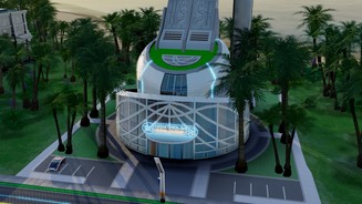 SimCity: Städte der ZukunftKontrolle unter Palmen: Um das ControlNet auszubauen, brauchen wir solche Gebäude.