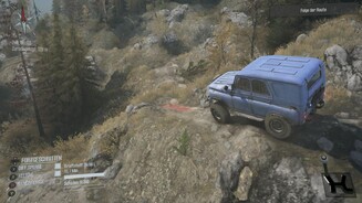 Spintires: MudRunnerHier sind Schlamm, Sand und Wasserlöcher ausnahmsweise kein Problem, dafür aber der schmale Grat in Kombination mit dem Abgrund.