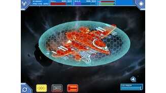 Star CommandBevor das feindliche Schiff beschädigt wird, muss erst das Schild durchdrungen werden.