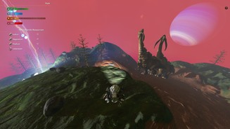 Star Control: OriginsDer Spieler sammelt mit einem Landungsschiff die Rohstoffe der Planeten. Manche sind unwirtlich und damit gefährlich – wegen Blitzschlägen etwa (links).