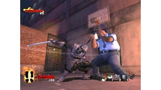 Rikimaru has been spotted and is fighitng a police officer in Through The Portal. The officer has deflected the swing of Rikimarus sword with his baton.