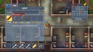 The Escapists 2Dieser Häftling verkauft Werkzeug. Das nötige Kleingeld verdienen wir uns mit niederen Diensten wie Streichen und Müll aufsammeln.