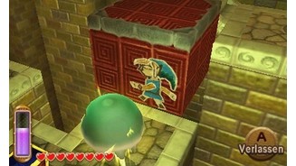 The Legend of Zelda: A Link Between WorldsAnlass für zahlreiche Puzzles: Auf Knopfdruck verwandelt ihr euch in ein Kreidegemälde, das sich über Wände bewegt.