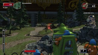 Toy Soldiers: War ChestMan-at-Arms nimmt Kaiser Wilhelms Panzer mit dem Laser unter Beschuss.