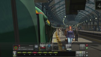 Train Simulator 2013Einfahrt in Brighton. Die Bahnhöfe sind belebt, allerdings werden ... die Passagiere sehr oft »geklont«: Die drei Schlipsträger hier könnten glatt aus Matrix 2013 stammen.
