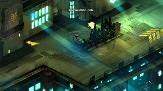 TransistorEs beginnt mit einem Mord. Red zieht das titelgebende Transistor-Schwert aus der Leiche eines Unbekannten.