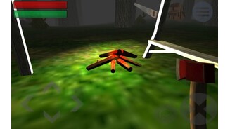 Trapped in the ForestAls erstes empfiehlt sich ein Holzfeuer, denn daran kann man seine Energie wieder aufladen. Am besten baut man es, wie hier im Bild, in einen Unterstand...