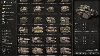 Warhammer 40K: ArmageddonWelchen Panzer wollen wir? Die Stahllegion hat Zugriff auf Unmengen von verschiedenen Panzermodellen, die sich alle von ihren Werten her unterscheiden.