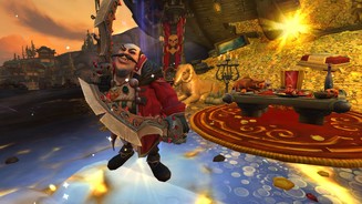 World of Warcraft: Battle for AzerothWir kämpfen gegen schön gestaltete und teils kuriose Bosse - wie hier gegen Piratenkönig “Harlan der Schmierige”, der auf einem Goldhort sitzt.
