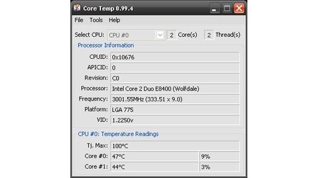 Neue Version von Core Temp - Version 0.99.5 Build 6