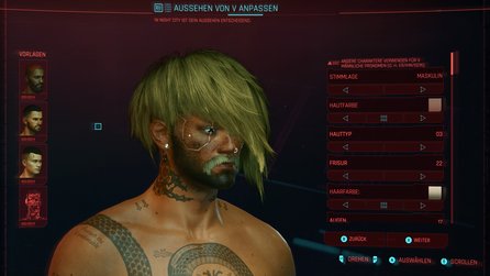 Cyberpunk 2077 - Bilder aus dem Charakter-Editor